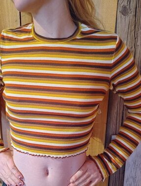 Cropped Dickies 90's Style Ribbed Striped shirt With Lettuce edges XS
